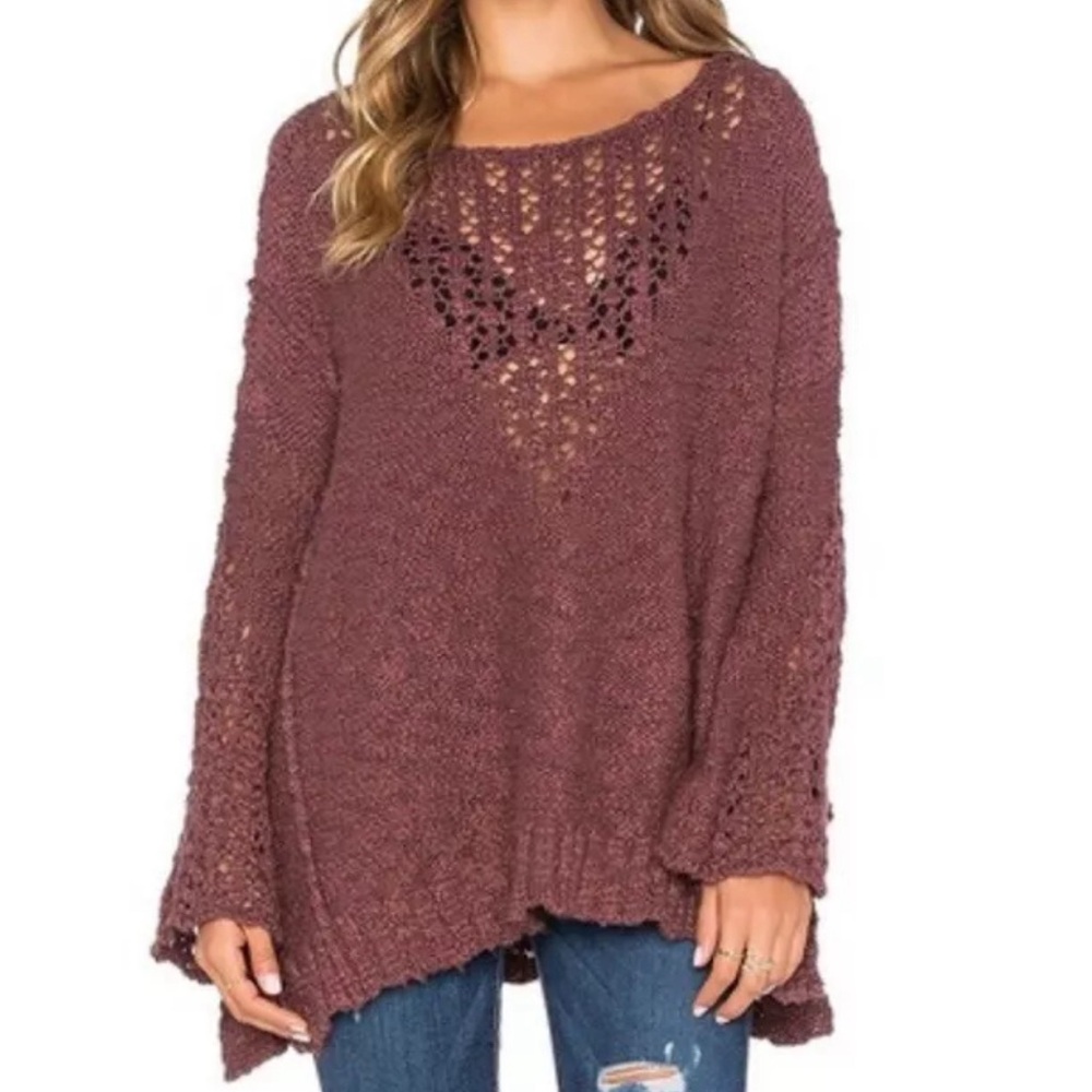 Free People Oversized Pretty Pointelle Vee Sweater